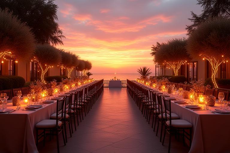 Private event setup at sunset